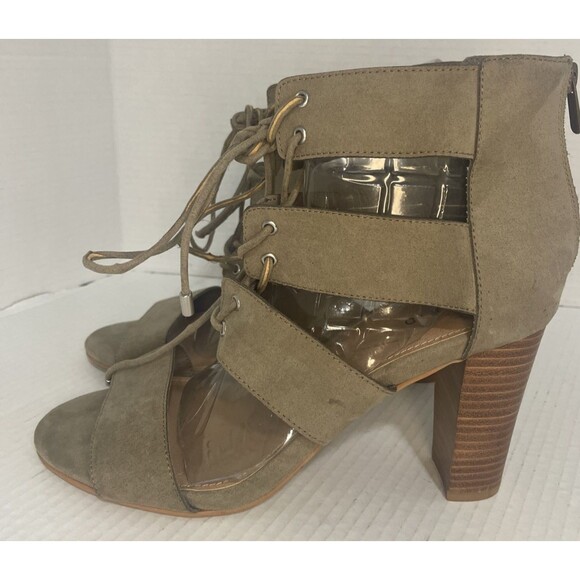 Torrid Sandals Women’s 11.5W Olive Faux Suede Open Toe Lace Up Block Heel Zip Up - Picture 4 of 15